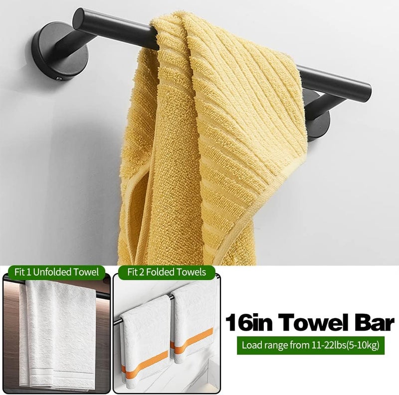 Ruby Q 5pcs Bathroom Hardware Set, Matte Black Bathroom Hardware Set, Including 16" Hand Towel Bars, Toilet Paper Holders, Towel Rings, Robe Towel Hooks - Image 2